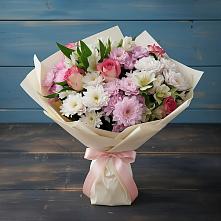 Букет цветов из:  Хризантемы, Альстромерии и Розы #REPLACE_PRED# Кемерово