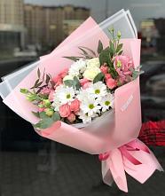 Букет цветов из:  Розы, Лизиантусы и Хризантемы в Кемерово