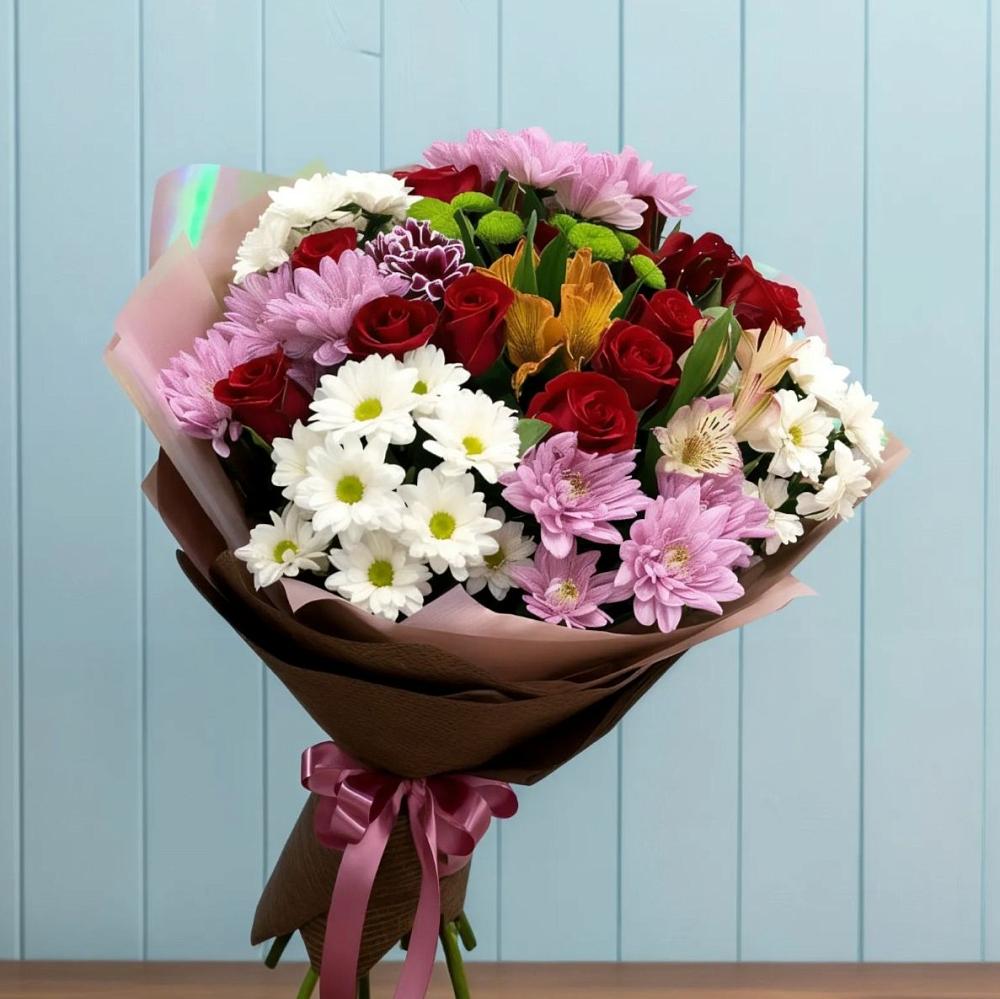 Букет цветов из: Розы, Хризантемы и Альстромерии в Кемерово